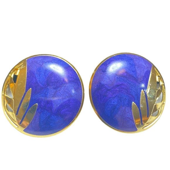 Vintage 80’s Berébi Gold And Purple Enamel Earrings - Picture 8 of 10